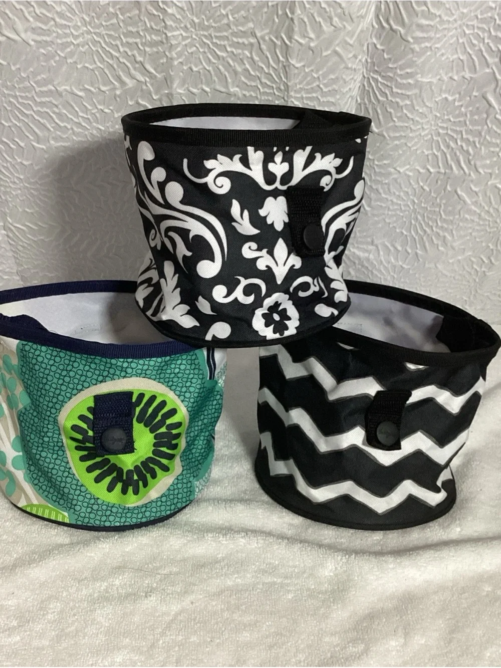 Thirty One Set of 3 Oh Snap 6” Round Bins NEW Black, Blue, White & Green Utility
